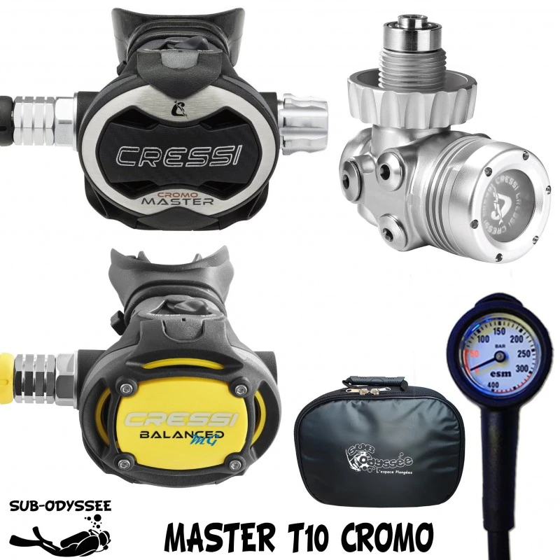 MASTER T10 SC CROMO Pack Détendeur + Octopus MG BALANCED + Manomètre Compact + Sacoche - Cressi 1 MASTER T10 SC CROMO Pack Détendeur + Octopus MG BALANCED + Manomètre Compact + Sacoche - Cressi